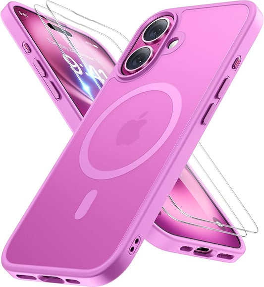 Miracase Magnetic Series for iPhone 16 Case [Compatible with MagSafe] [with 2X Screen Protectors] Military-Grade Protection, Anti-Fingerprint, Slim Phone Case for iPhone 16 6.1 inch - Light Purple