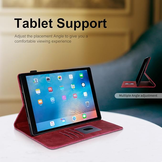 Vine Funda para for Samsung Galaxy Tab A 10.1 2019 SM-T510 T515, Soft Touch Premium Faux Leather Made with Card Slots, Water-Proof Precise Cutouts Compatible with Samsung Tab A 2019 Case Wine Red