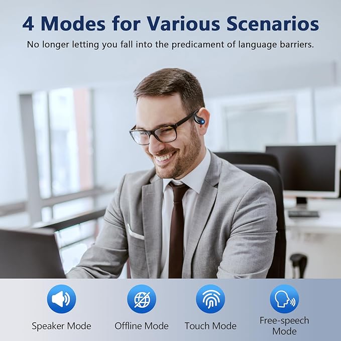 AI Translation Earbuds Real Time, 3-in-1 Translator Earbuds 164 Languages & Accents, Audifonos Traductores Inglés Español,Open Ear Wireless Headphones with Charging Case fit iOS & Android，Black