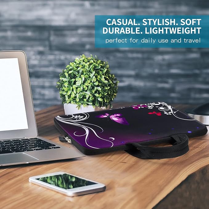 iColor 11 11.6 12 12.1 12.5 inch Laptop Carrying Bag Chromebook Case Notebook Ultrabook Bag Tablet Cover Neoprene Sleeve for MacBook Air Purple Butterfly