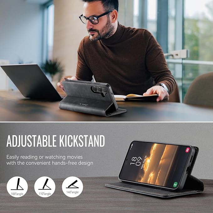 Wallet Case for Samsung Galaxy S24 5G Leather Wallet Flip Cover with Card Holder, Kickstand, Magnetic Closure, RFID Blocking TPU Shockproof Phone Case Compatible with Galaxy S24, Black