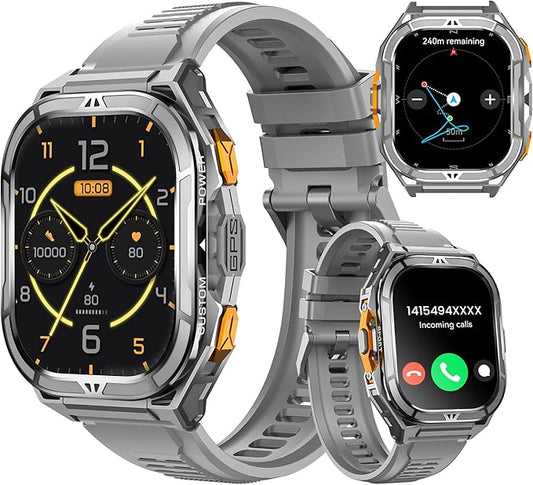 Smartwatch for Men GPS Sports Watch, 1.96" AMOLED Display, 5ATM Waterproof Metal Military Smart Watches, Fitness Activity Tracker with Compass Pedometer Sleep/Heart Rate Monitor for Android iOS Gray