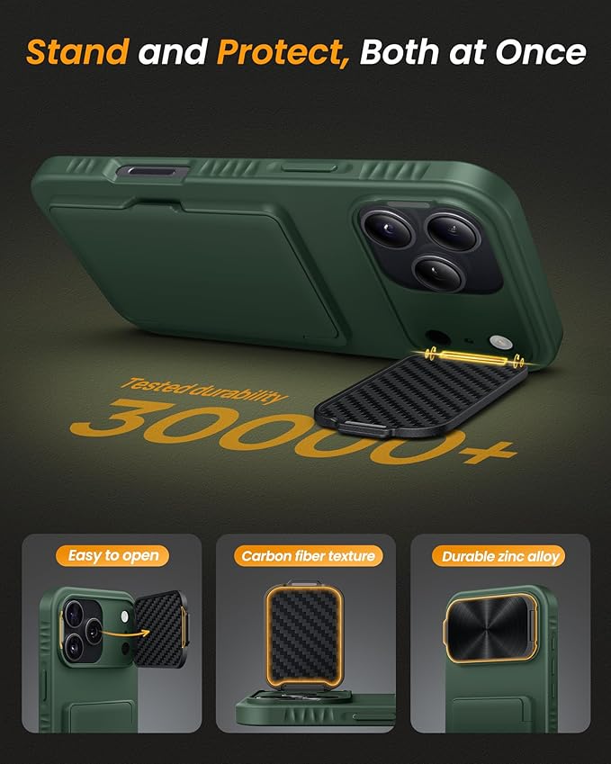 for iPhone 17 Pro Case Wallet with Stand, Built-in Card Holder & Camera Cover, Military Grade Drop Protection Rugged Hard Protective Wallet Phone Case for iPhone 17 Pro 6.3" 2025, Green