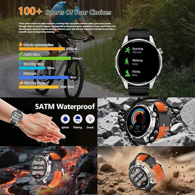 Smart Watch for Men Built-in GPS, 1.46" AI Smartwatch with Health Monitor for Android Phones/iPhone, 100+ Sport Modes Fitness Tracker with Compass/Altitude/Barometer,Bluetooth Call/Text Reply(2 Bands)