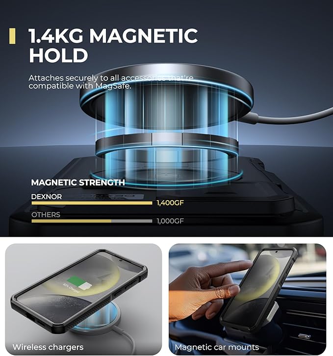 Dexnor for Samsung Galaxy S25 Plus Case with Camera Cover & Adjustable Kickstand & Built-in Screen Protector, Magnetic Rugged Shockproof Bumper Cases Heavy-Duty Magnetic Protective Cover (2025),Black