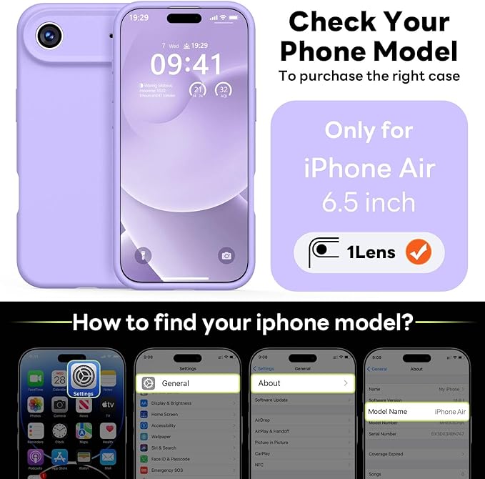 Vooii Magnetic Compatible with iPhone Air Case (Compatible with Magsafe) (Upgraded Camera Protection) Liquid Silicone Shockproof Full Body Protective Phone Cover for Women Men, Light Purple, 6.5"