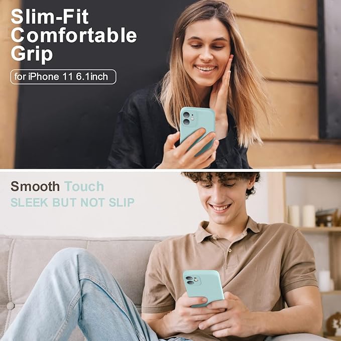 Vooii Compatible with iPhone 11 Case, Upgraded Liquid Silicone with [Flat Edges] [Camera Protection] [Soft Anti-Scratch Microfiber Lining] Phone Case for iPhone 11 6.1 inch - Mint