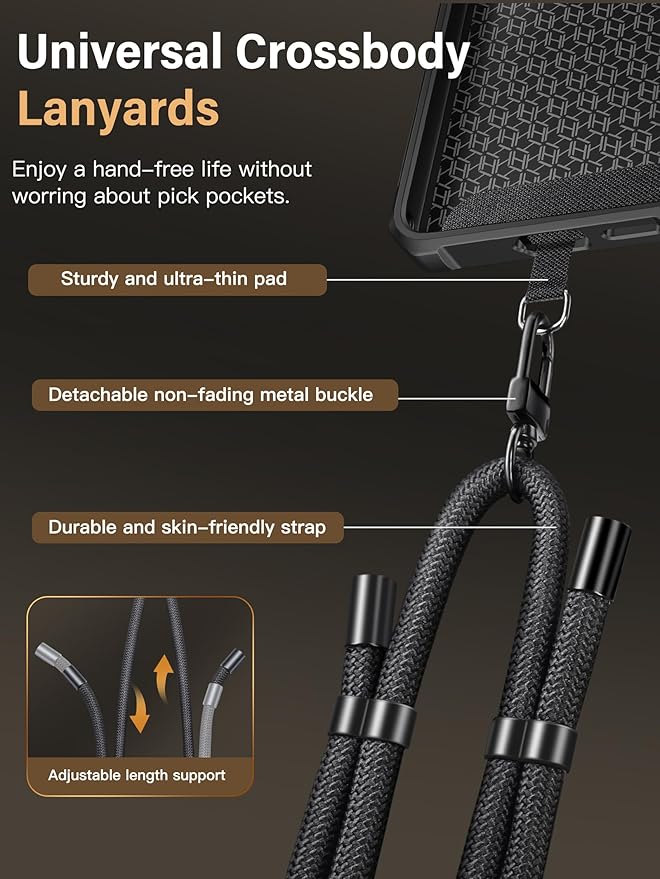 Vihibii for Samsung Galaxy S25 Plus with Case Crossbody Lanyard Strap, Build-in Card Holder (4 Cards), [RFID Blocking] & Slide Camera Cover & Military Grade Drop Protection Wallet Phone Case, Black