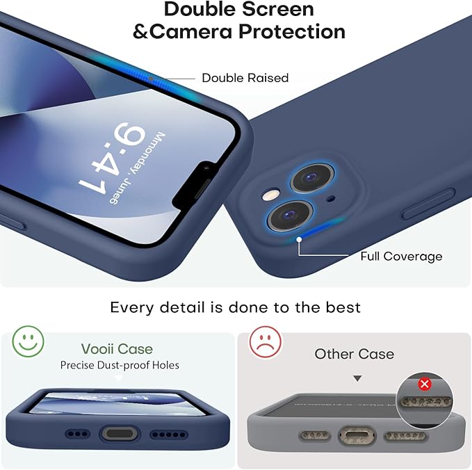 Vooii Compatible with iPhone 13 Case, Liquid Silicone Upgrade [Camera Protection] [Soft Anti-Scratch Microfiber Lining] Shockproof Phone Case for iPhone 13 6.1 inch - Navy Blue