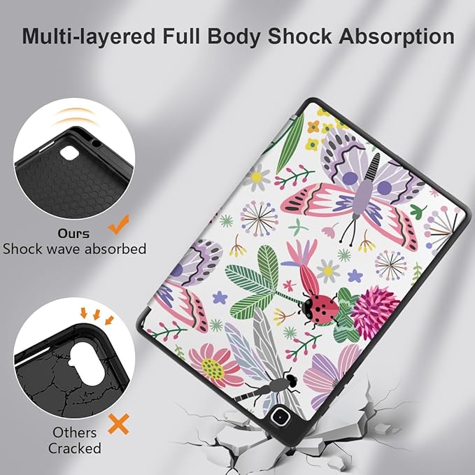 DONGKE Case for Samsung Galaxy Tab S6 Lite 10.4 Inch 2024/2022/2020, Trifold Stand + S Pen Holder + Auto Wake/Sleep + Soft TPU Protective Stand Back Cover, Dragonfly