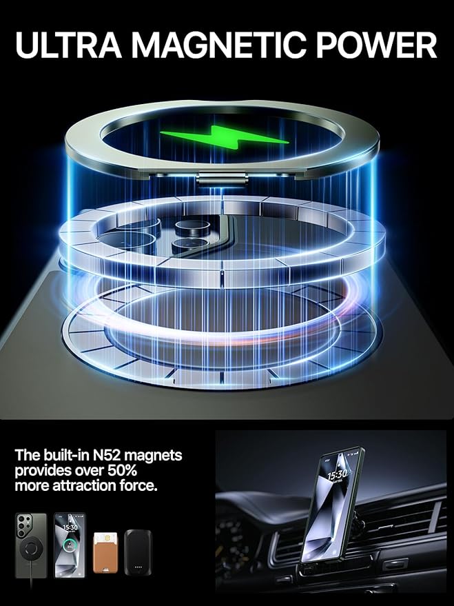 QTlier Phone case for Galaxy S25 Ultra- 360 Rotatable Magnetic Ring Stand, Military-Grade Protection, Raised Camera Frame Green