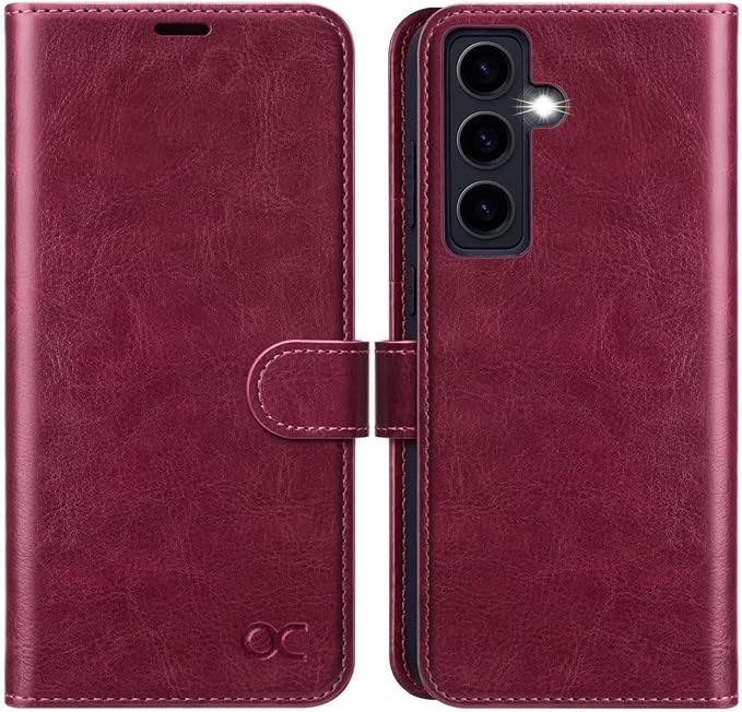 OCASE Compatible with Galaxy S24 5G Wallet Case, PU Leather Flip Folio Case with Card Holders RFID Blocking Kickstand [Shockproof TPU Inner Shell] Phone Cover (2024), Burgundy