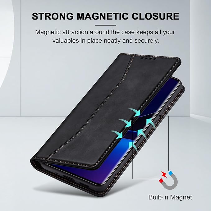 Jasonyu Flip Wallet Case for Motorola Edge (2023),Leather Magnetic Folio Cover with Card Holder,Kickstand - TPU Shockproof Durable Protective Phone Case,Black