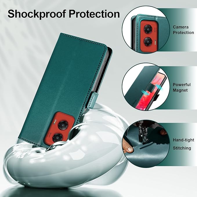 Wallet Flip Case for Moto G Stylus 5G (2024) - [RFID Blocking] Luxury PU Leather Card Holder Magnetic Phone Cover with Kickstand,Shockproof Protective Case,Green