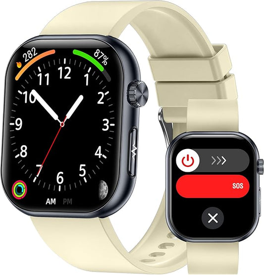 Smart Watch for Men Women (Receive/Make Calls), 1.96" AMOLED Slim Sports Fitness Tracker, Heart Rate/Sp02/Sleep Monitoring, SOS, IP68 Waterproof, Pedometer for Android/iOS (Yellow)