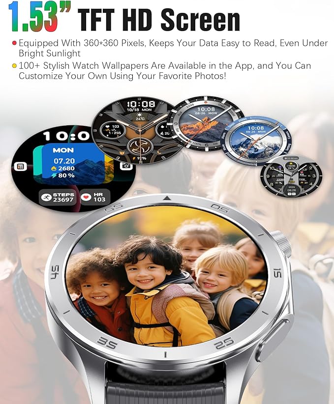 Smart Watch for Men, GPS Sports Mens Smartwatch, 1.53" HD Screen IP67 Waterproof, Answer/Make Call, Heart Rate Monitor, Sleep Tracking, Fitness Tracker, Compatible for Android iOS (Silver X2Max)