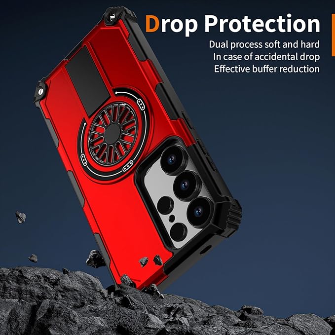 Magnetic Case for Galaxy S24 Ultra, Built-in Stand [Compatible with Mag-Safe] Shockproof Protective Cover Case for Samsung Galaxy S24 Ultra Red