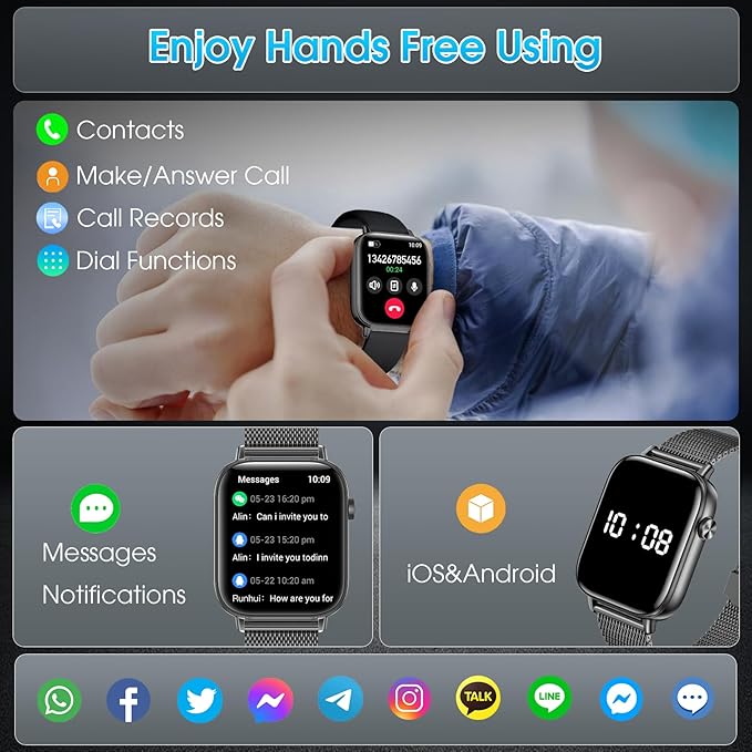 Smart Watch for Men Women (Answer/Make Calls) 1.83" HD Fitness Running Smartwatch Compatible Android iOS Phones with Step Counter/Heart Rate/Sleep, 120+ Sports Modes IP68 Waterproof, Black/3 Bands