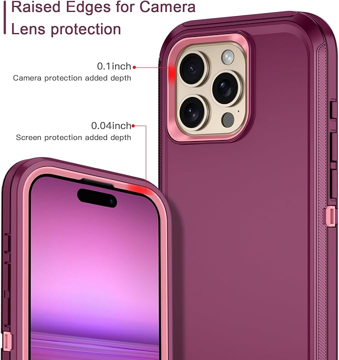 for iPhone 16 Pro Case Shockproof Dust/Drop Proof 3-Layer Full Body Protection [Without Screen Protector] Rugged Heavy Duty Cover Case for Apple iPhone 16 Pro 6.3" 2024,Purple/Pink