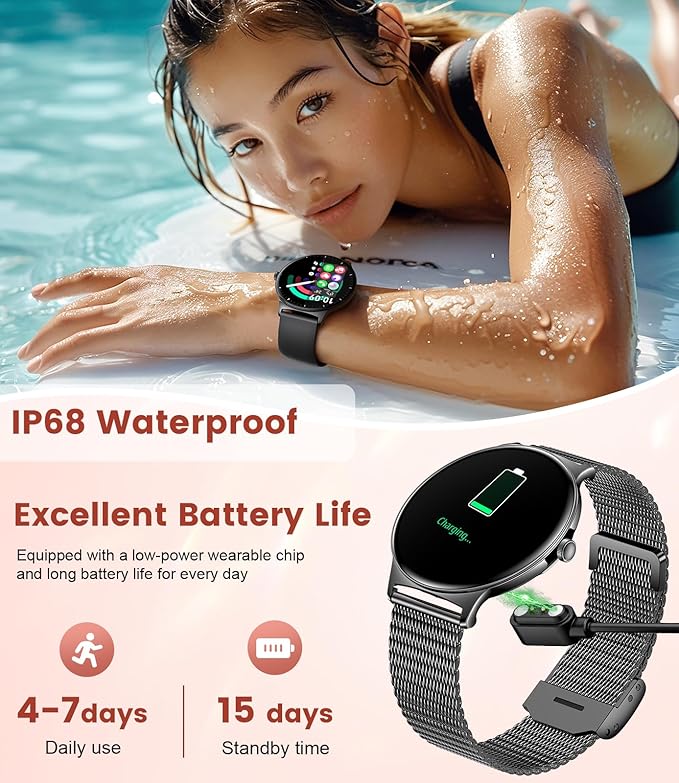 LIGE Smart Watch for Women Men,1.43" HD AMOLED Slim Smartwatch for Android iOS,Fitness Tracker with 120+ Sport Modes/IP68 Waterproof/Sleep Monitor,Light Black