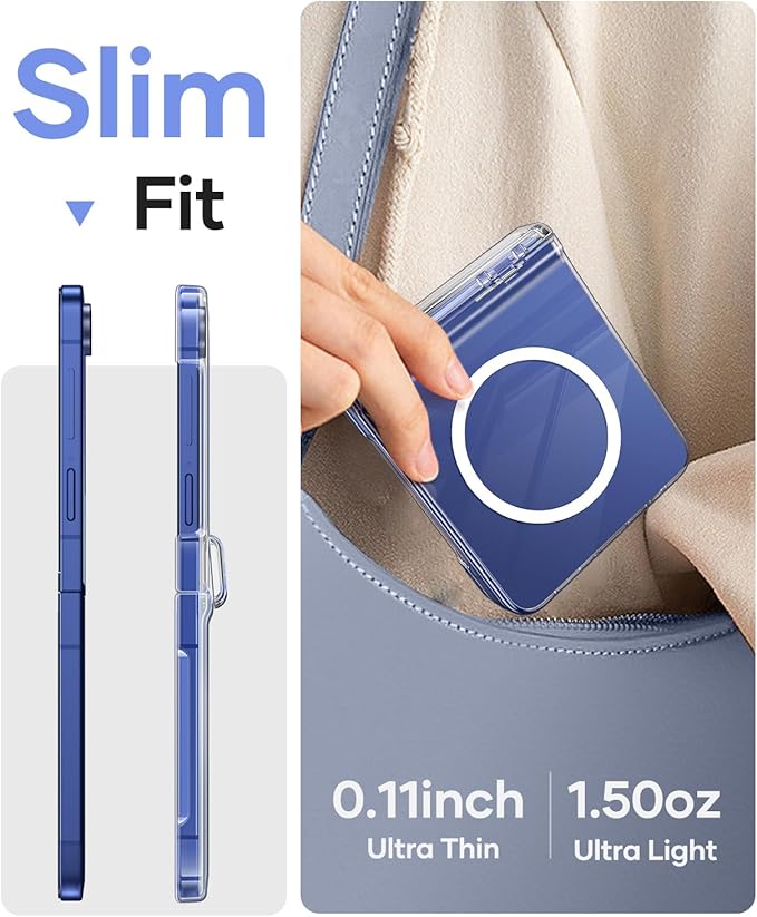 Vihibii for Samsung Galaxy Z Flip 7 Clear Case Slim, [Compatible with MagSafe], Hinge Protection & Outer Screen Protector, Shockproof Rugged Transparent Phone Cover for Galaxy Z Flip 7 2025, Clear