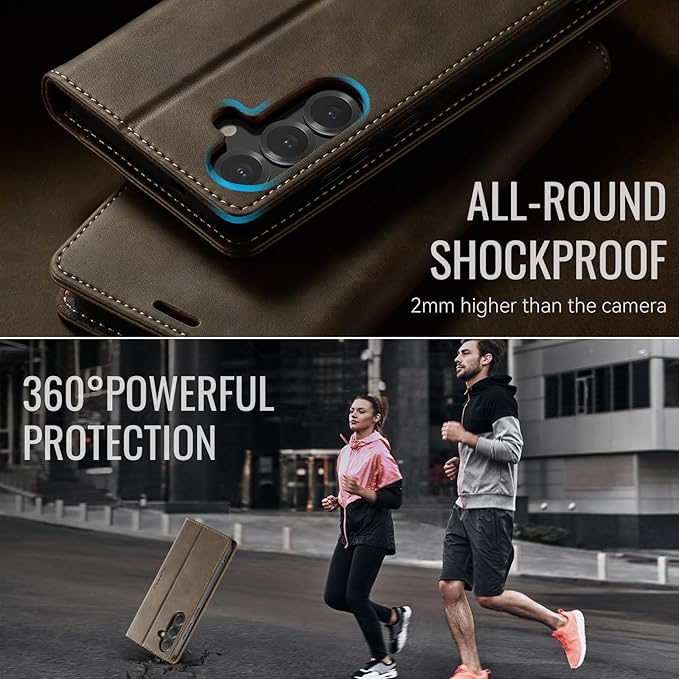 Wallet Case for Samsung Galaxy S24 Plus Leather Wallet Flip Cover with Card Holder, Kickstand, Magnetic Closure, RFID Blocking TPU Shockproof Phone Case Compatible with S24 Plus, Coffee