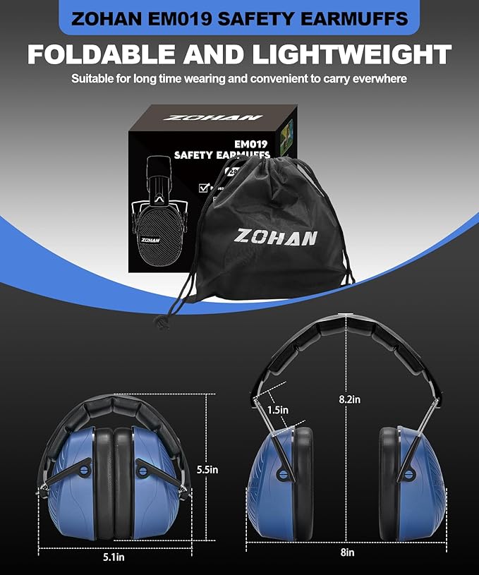 ZOHAN 019 Safety Earmuffs for Noise Reduction 2Pack - NRR 28dB Hearing Protection Ear Muffs for Working, Shooting, Mowing, Autism, Construction