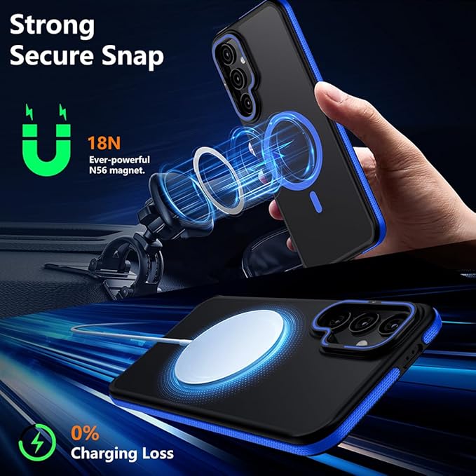 TIANNIUKE for Samsung Galaxy S24 Case, Compatible with MagSafe, Anty-Slip Grip,Military-Grade Protective, Adjustable Kickstand Phone Case, Magnetic Case (Blue)