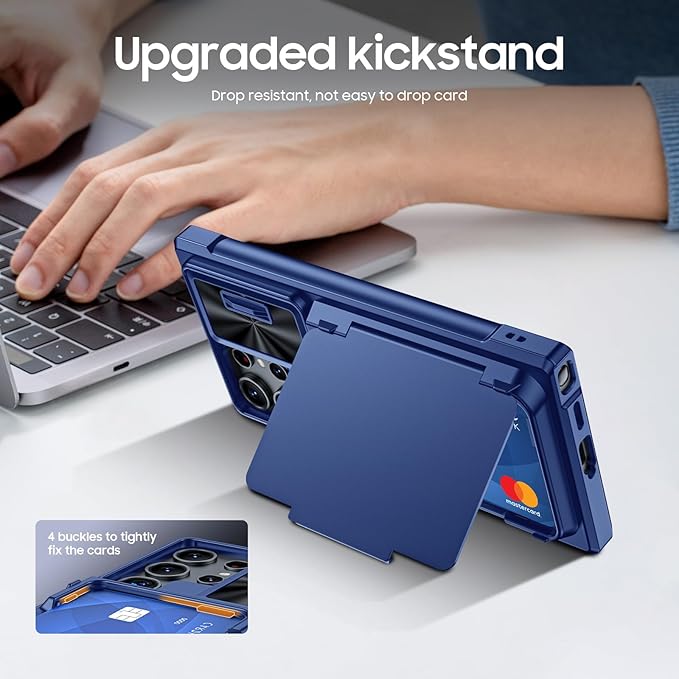 for Samsung Galaxy S24 Ultra Wallet Case with RFID Blocking Card Holder, Camera Cover and Kickstand, Full Body Shockproof Wallet Case for S24 Ultra 6.8Inch 2024 for Women Men-Blue(Upgraded)