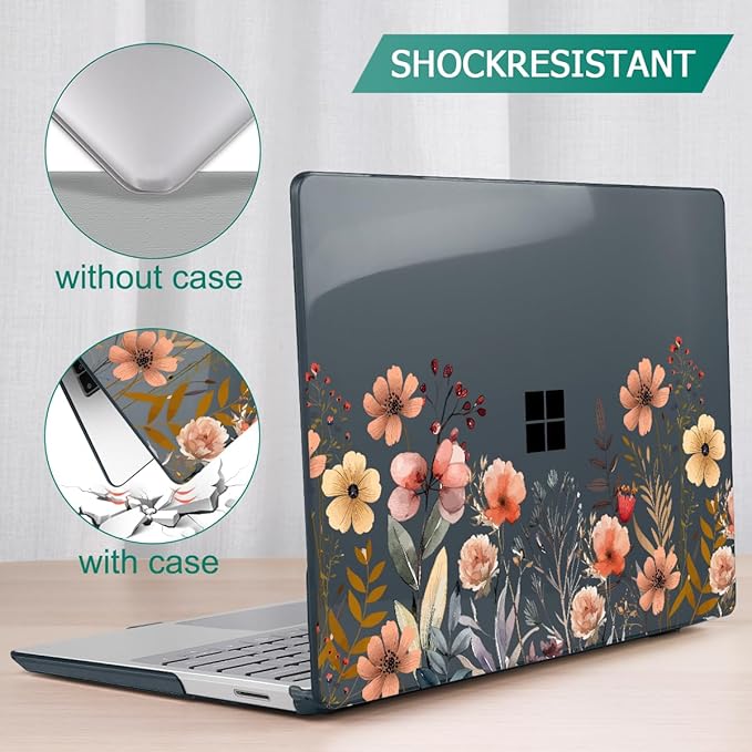 Tuiklol Case for 12.4 Inch Microsoft Surface Laptop Go 3/2 / 1 2023-2020 Releases, Plastic Hard Shell Case with Screen Protector and Keyborad Cover +Dust Plugs Model 2013/1943,Abstract Flower