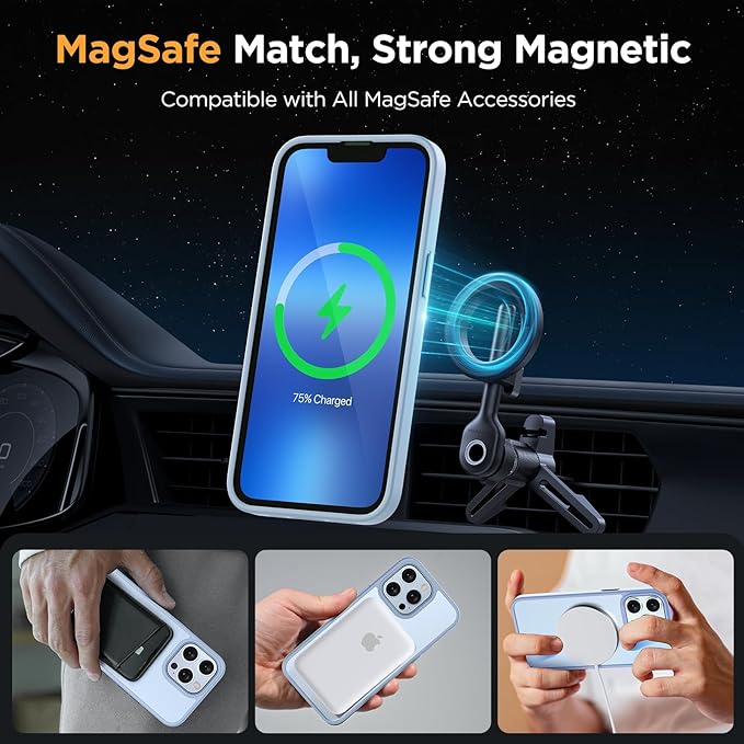 Miracase Magnetic for iPhone 13 Pro Case 6.1 inch (Compatible with MagSafe)（with 2X Screen Protectors）Military-Grade Protection, Anti-Fingerprint Translucent Matte Phone Case Cover, Light Blue