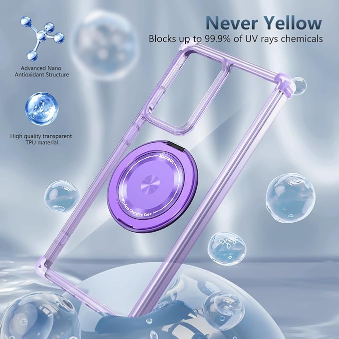 for Samsung Galaxy Note 20 Ultra Case Compatible with MagSafe Magnetic,with 1 Tempered Glass Screen Protector,Built-in 360°Kickstand Ring Military Grade Shockproof Heavy Duty Protection Purple