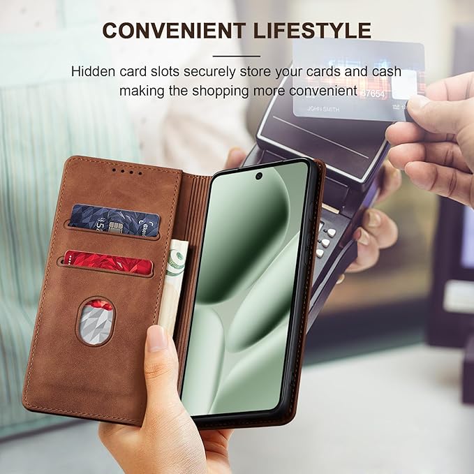 Jasonyu Flip Wallet Case for Google Pixel 10 Pro XL 5G,Leather Magnetic Folio Cover with Card Holder,Kickstand - TPU Shockproof Durable Protective Phone Case,Brown