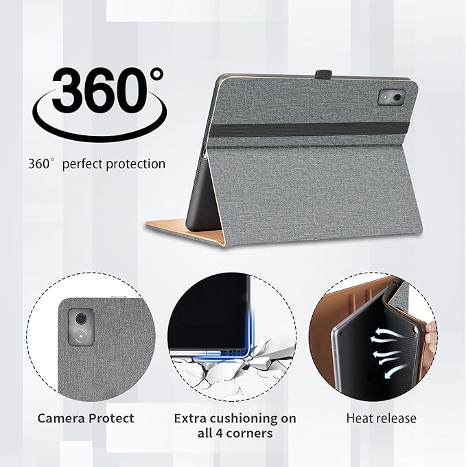 Case for Lenovo Tab K11 Plus 11.45 Inch 2024 - PU Leather Business Folio Protective Cover with Hand Strap and Pocket, Gray