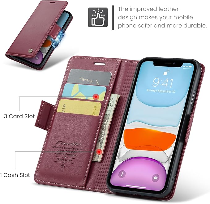 for iPhone 11 Case, Premium PU Leather Wallet Case Flip Cover with [RFID Blocking][Card Holder][Stand Function] Shockproof Protective for iPhone 11, Red