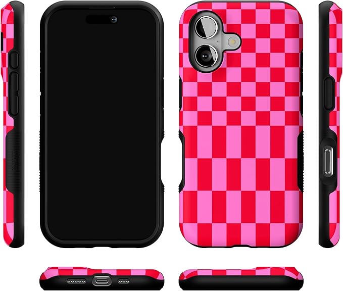Casely iPhone 17 Case | Vibe Check | Pink Checkerboard | Bold Protective Design | Compatible with MagSafe
