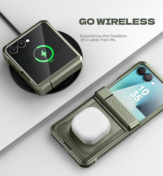 Dexnor for Samsung Galaxy Z Flip 7 Case with Dual Kickstands & Auto-Close Hinge Protection & Screen Protector, Full-Body Rugged Shockproof Protective Cover Bumper Cases for Galaxy Z Flip 7,Army Green