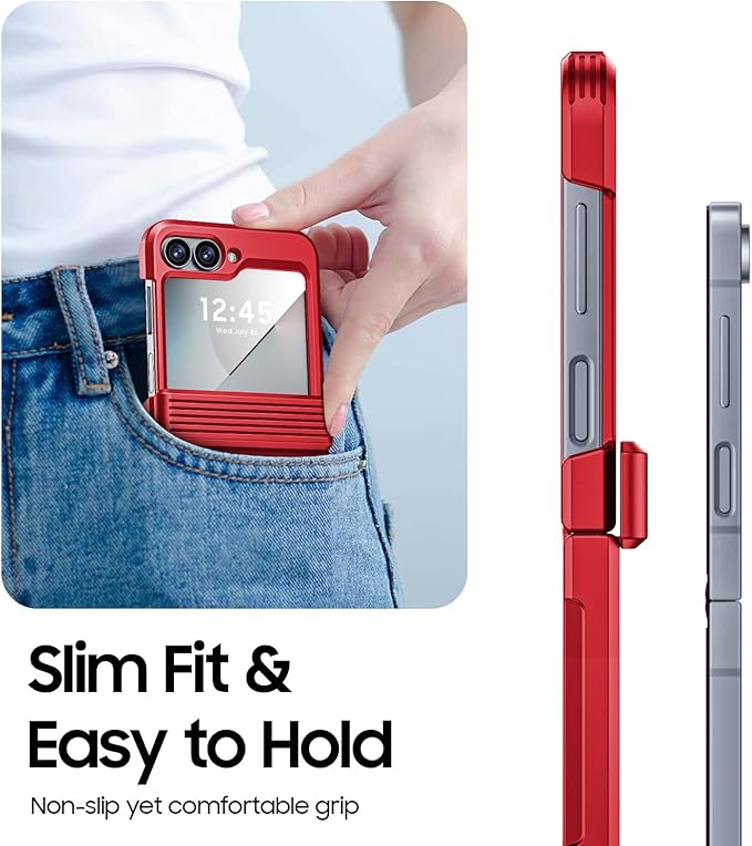 CENMASO for Galaxy Z Flip 6 Case/Z Flip 7 FE Case with Hinge Protection & Built-in Screen Protector, Ultra-Thin Full-Body Shockproof Protection Phone Case for Z Flip 6/Flip 7 FE-Red