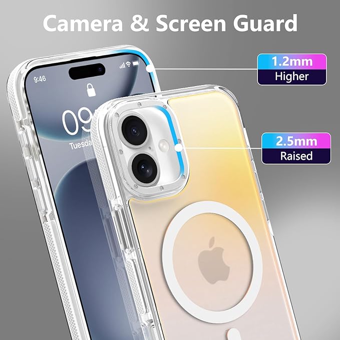 MOWIME Magnetic Case for iPhone 17 [Compatible with Magsafe] [Cute Fashion Fluorescent Design] [1 Screen Protector] Slim Translucent Matte Case for iPhone 17 6.3" 2025, White