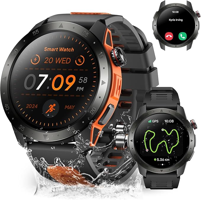 Military Smart Watches for Men Built-in GPS, 1.43" AMOLED Screen with Compass, Altitude, Barometer, 3ATM Waterproof, Answer/Make Call, Fitness Tracker with Health Monitor for Android iOS