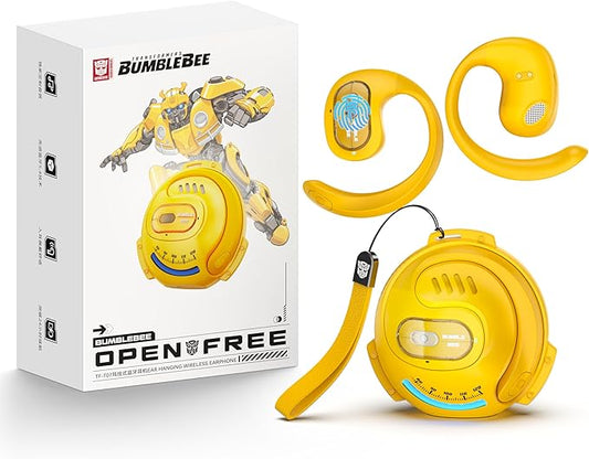 TRANSFORMERS Open Ear Earbuds with Ear Hooks,Open Ear Headphone True Wireless Earbuds Over Ear Headphones Bluetooth 5.4 60H Play,IPX5 Waterproof for Work Fitness Running Yoga Gym, Yellow-Bumblebee