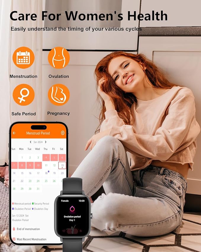 Smart Watch for Women with Bluetooth Call Answer/Dail,1.85" DIY Dial Fitness Watch with Heart Rate Sleep Monitor Step Counter 120+ Sports Modes Waterproof Women's Smart Watch for Android iOS (Black)