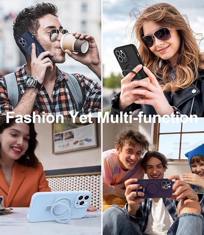 ZHK Liquid Silicone Designed for iPhone 14 pro max Case with Magnet Stand, [Precise Camera Lens Protection][Mil-Grade Drop Shockproof][Soft Anti-Scratch Microfiber Lining] Slim Fit Cover, Navy Blue