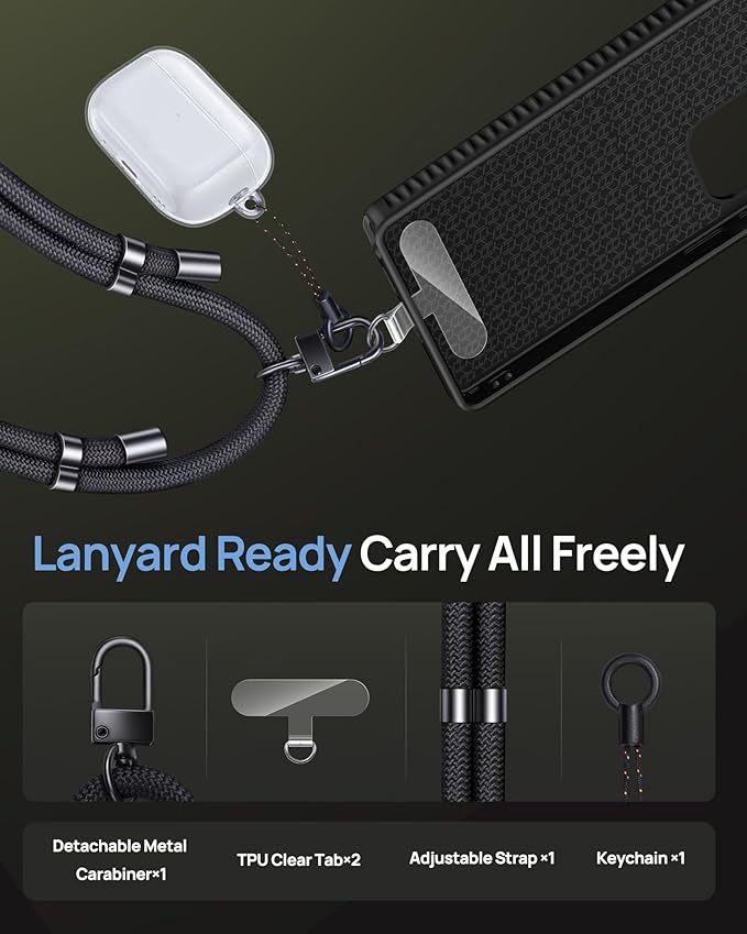 for Samsung Galaxy S25 Ultra Case Wallet with Stand & Phone Lanyard Crossbody (2X Phone Tabs) & Card Holder & Camera Cover, Military Grade Drop Protection Phone Case for S25 Ultra 6.9", Black