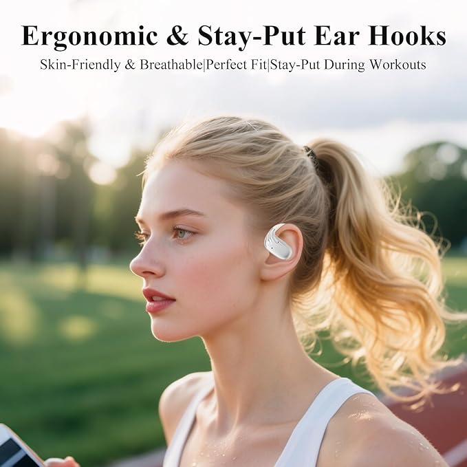 Open Ear Headphones,Ultra-Light 6.2g,Adjustable Ear Hooks,48H Playtime,BT 5.4 Wireless Open Ear Earbuds with IPX5 for Running,Office,Fitness,Workout (Creamy White)