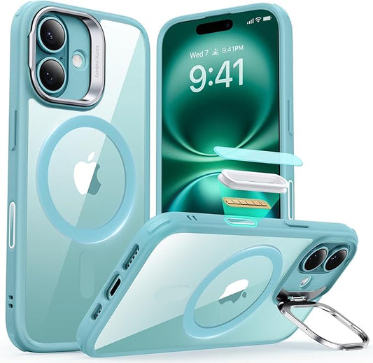 ESR for iPhone 16 Plus Case, Camera Control Button Compatible with MagSafe, Military-Grade Protective Case, Built-in Stash Stand Phone Case, Scratch-Resistant Back Cover, Classic Series, Clear Green