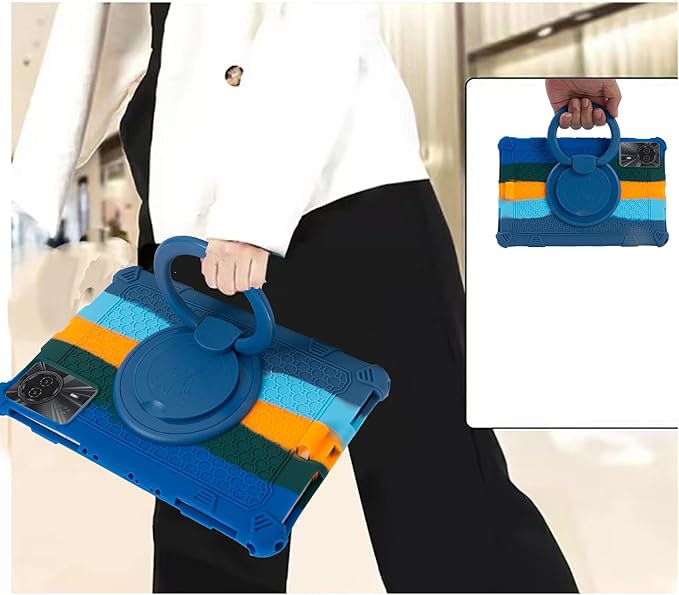 Tablet Case for 11 inch Teclast T50HD Soft Anti-Stress Silicone Case with 360° Rotate Stand/Pencil Holder/Shoulder Strap/Pen for Teclast/Lenovo/TCL/Huawei 11 inch (Colorful Blue)