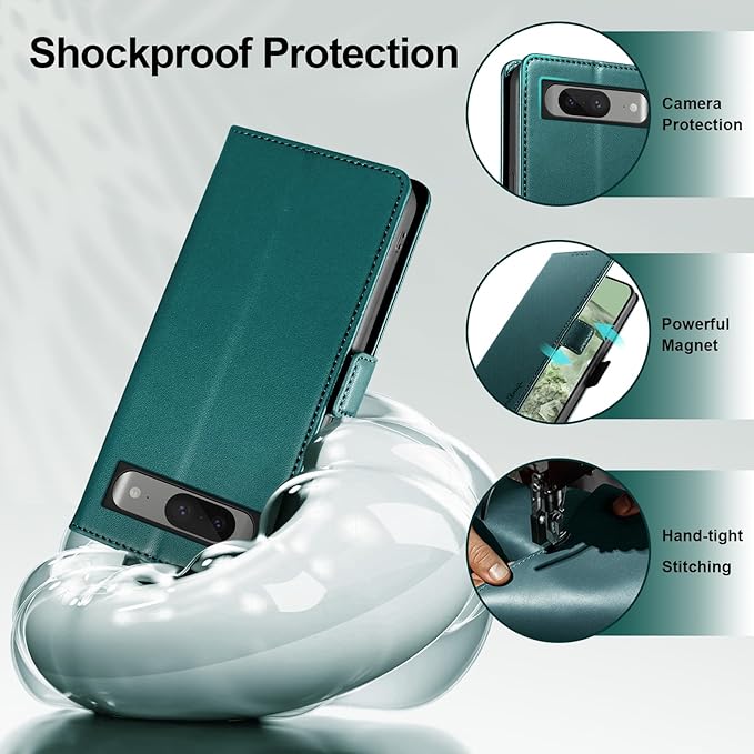 Wallet Flip Case for Google Pixel 8 - [RFID Blocking] Luxury PU Leather Card Holder Magnetic Phone Cover with Kickstand,Shockproof Protective Case,Green