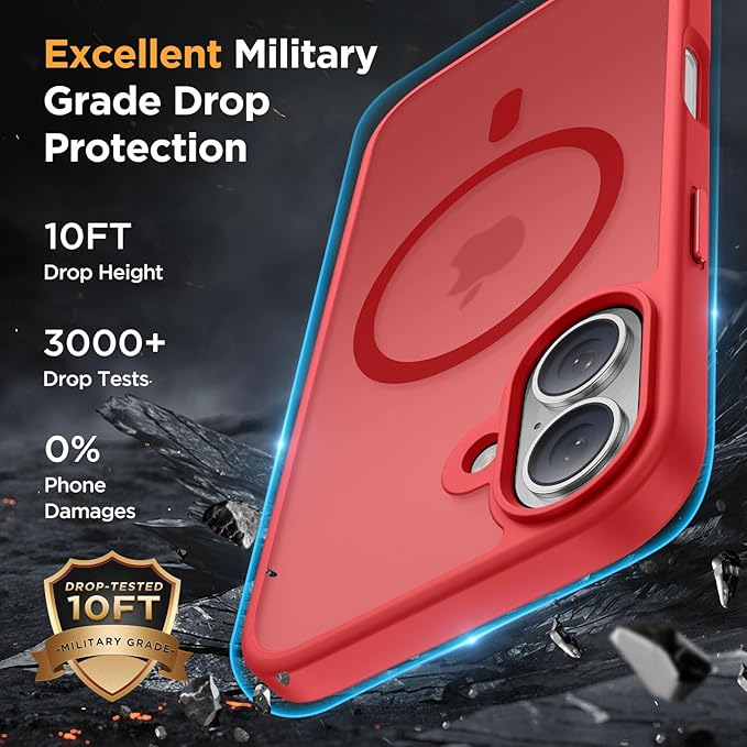 Miracase Magnetic Series for iPhone 16 Plus Case [Compatible with MagSafe] [with 2X Screen Protectors] Military-Grade Protection, Anti-Fingerprint, Slim Phone Case for 16 Plus 6.7 inch - Red