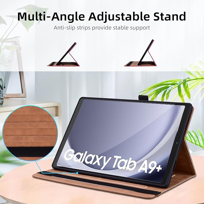 Case for Samsung Galaxy Tab A9 Plus 11 Inch Cover 2023 PU Leather Cover Multi-Angle Viewing Stand with Card Pocket for Galaxy Tab A9 Plus Case,Retro Green